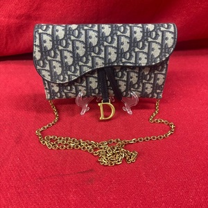 Dior Oblique Jacquard Saddle Crossbody Small Pouch Blue with Chain