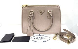 Prada Saffiano Galleria Beige Double Zip 2way Bag