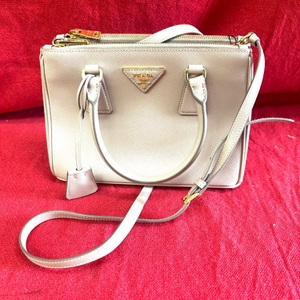 Prada Saffiano Galleria Beige Double Zip 2way Bag
