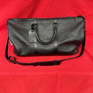 Louis Vuitton Keepall Bandouliere 50 Duffle Black Leather Monogram Shadow