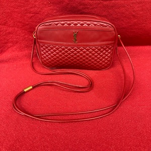 YSL Saint Laurent Victoire Camera Shoulder Bag Red Lambskin Leather 