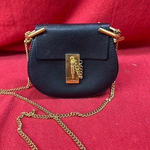 Authentic Chloe Womens Mini Leather Flap Chain Drew Bag Crossbody Handbag Black