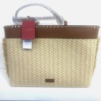 NEW - Valentino Garavani Rockstud Raffia Tote with Leather Trim
