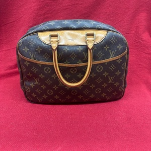  LOUIS VUITTON LV Logo Deauville Hand Bag Monogram Leather Brown