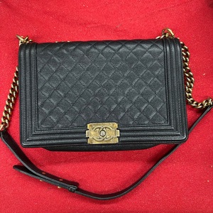 CHANEL Lambskin Black Cavier Medium Boy Bag with Gold Hardware – Authentic