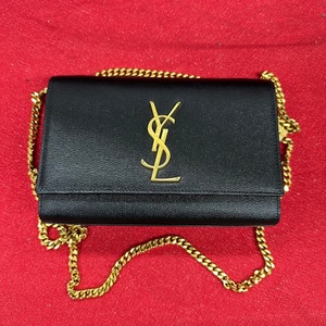 OPEN BOX - Saint Laurent Black Grain de Poudre Monogram Kate Small Shoulder Bag