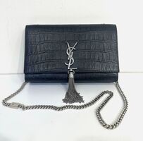 Saint Laurent Kate Medium Shoulder Bag Black Croc Emboss Leather Crossbody Bag