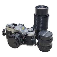 Canon AE-1 35mm Film Camera with 50mm, 24mm, & Sears Mod 202 Lenses