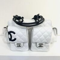 Authentic Chanel Large Ligne Cambon Reporter Bag White Quilted
